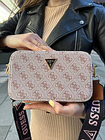 Женская сумка из эко-кожи Guess snapshot розового цвета молодежная, брендовая сумка через плечо