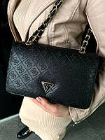 Женская сумка из эко-кожи Guess logo черного цвета молодежная, брендовая сумка через плечо