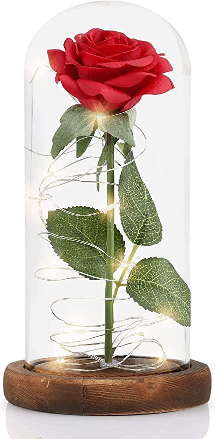 Вічна троянда в колбі з LED підсвічуванням 21 см, фото 1