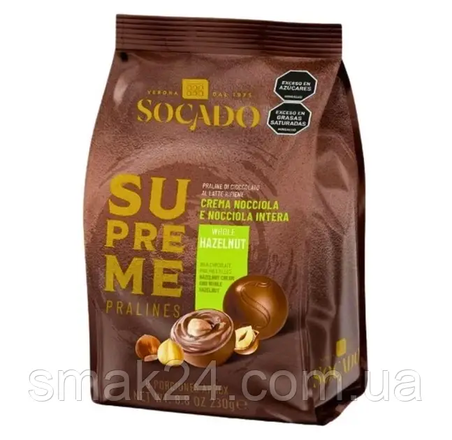Цукерки з молочного шоколаду Socado Supreme Crema alla nocciola e nocciola intera 230 г Італія