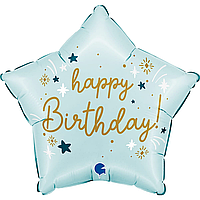 Фольгированный шарик Grabo 18"(45 см) Звезда голубая "Happy Birthday"