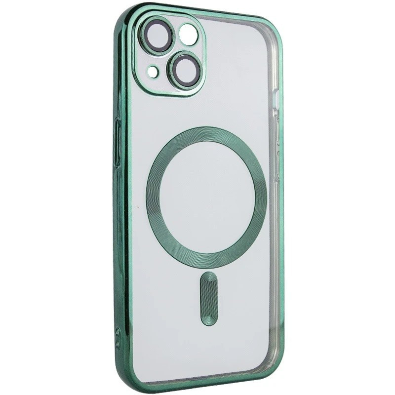 TPU хромовий чохол Chrome with Magnetic + захист камери для Apple iPhone 15 (6.1") Green, фото 1