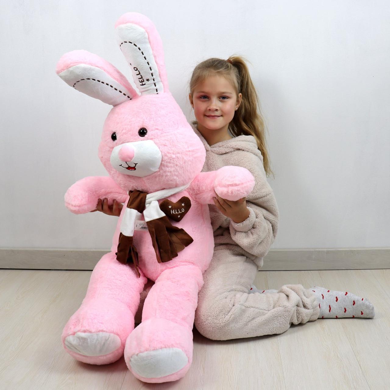 М'яка іграшка Зайчик з шарфом 120 см, рожевий, фото 1