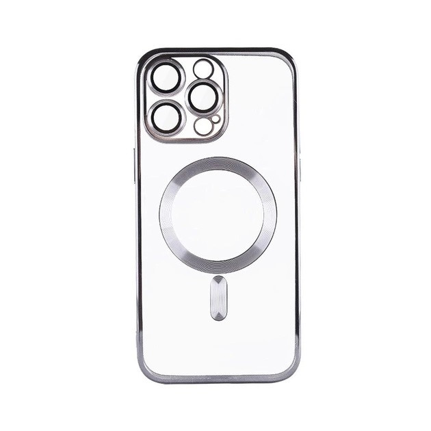 TPU хромовий чохол Chrome with Magnetic + захист камери для Apple iPhone 15 (6.1") Silver, фото 1