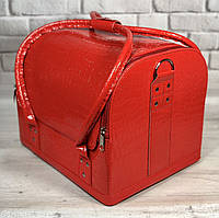 Бьюти кейс чемодан для мастера салонов красоты из кожзама на змейке красный кроко