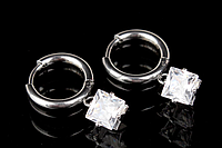 Серьги классические серебряные, кольца с подвеской цирконий, английский замок 000076