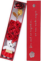 Подарунковий набір мила у формі пелюсток троянд з Ведмедиком мильні троянди 6 шт.