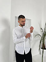 Рубашка льняная мужская с длинным рукавом Casy белая Рубашка классическая из льна летняя
