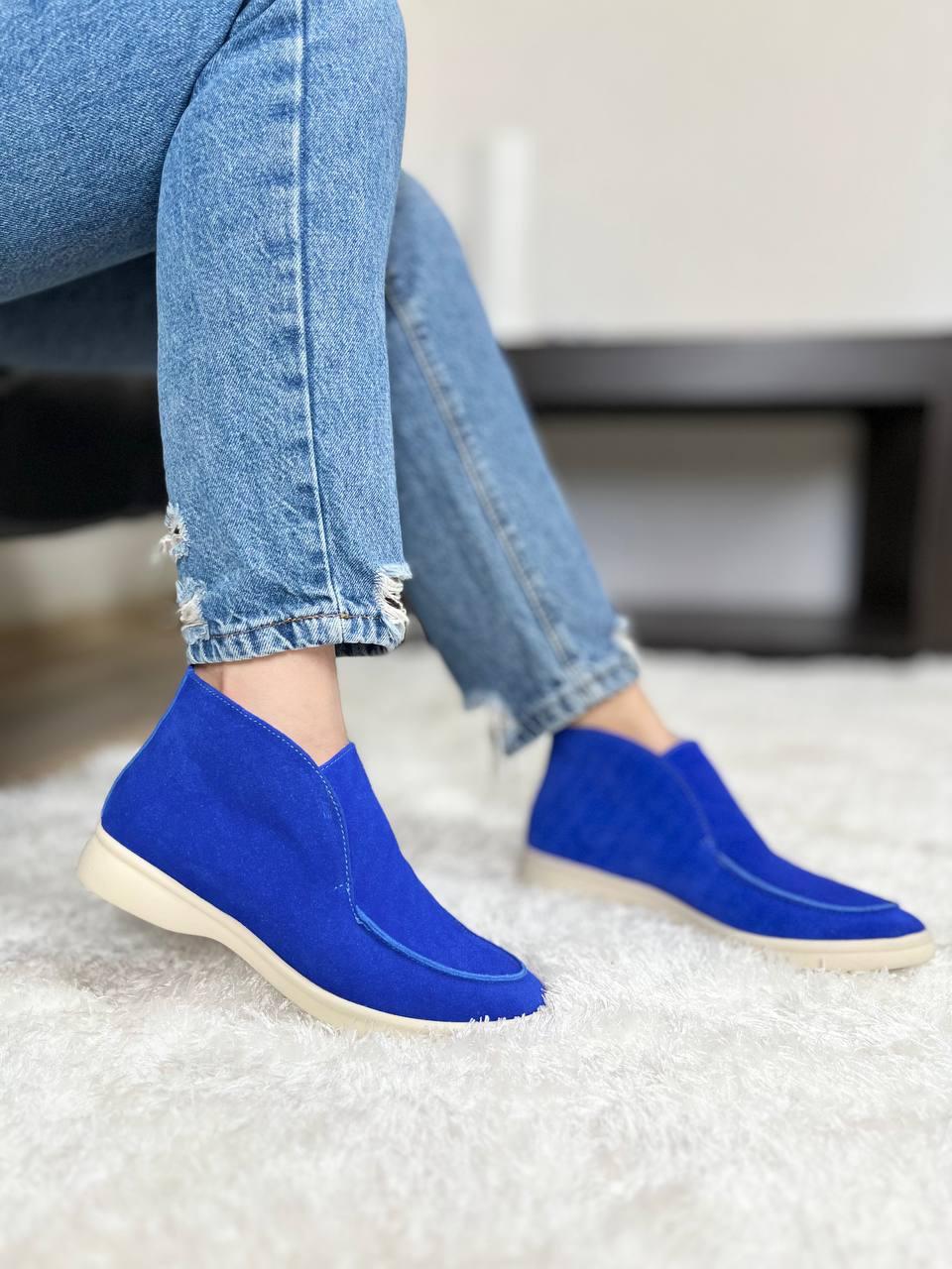 Чудові яскраво-сині замшеві туфлі з флісовою підкладкою, розмір від 36 до 41