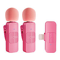 Професійний бездротовий петличний мікрофон Boya BY-V2-P для Lightning рожевий