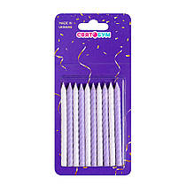 Свічки для торта "Спіральки" маленькі біло-лавандові 10 шт