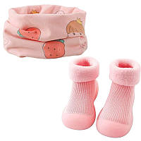 Шарф-бафф и Носочки-ботиночки для малышей с не скользящей подошвой 24/25(14,5 см) Розовый n-11806