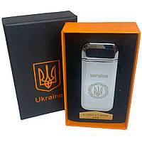 Дуговая электроимпульсная USB зажигалка Герб Украины (индикатор заряда, фонарик) HL-442. XQ-728 Цвет: серебро