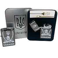 Дуговая электроимпульсная USB зажигалка Украина (металлическая коробка) HL-449. BV-218 Цвет: черный (WS)