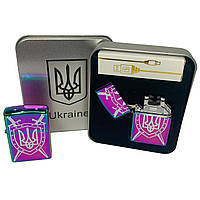 Дугова електроімпульсна запальничка USB Україна (металева коробка) HL-446. LV-365 Колір: хамелеон