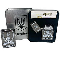 Дуговая электроимпульсная USB зажигалка Украина (металлическая коробка) HL-449. WF-981 Цвет: черный (WS)