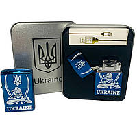 Дуговая электроимпульсная USB зажигалка Украина (металлическая коробка) HL-449. IG-147 Цвет: синий (WS)