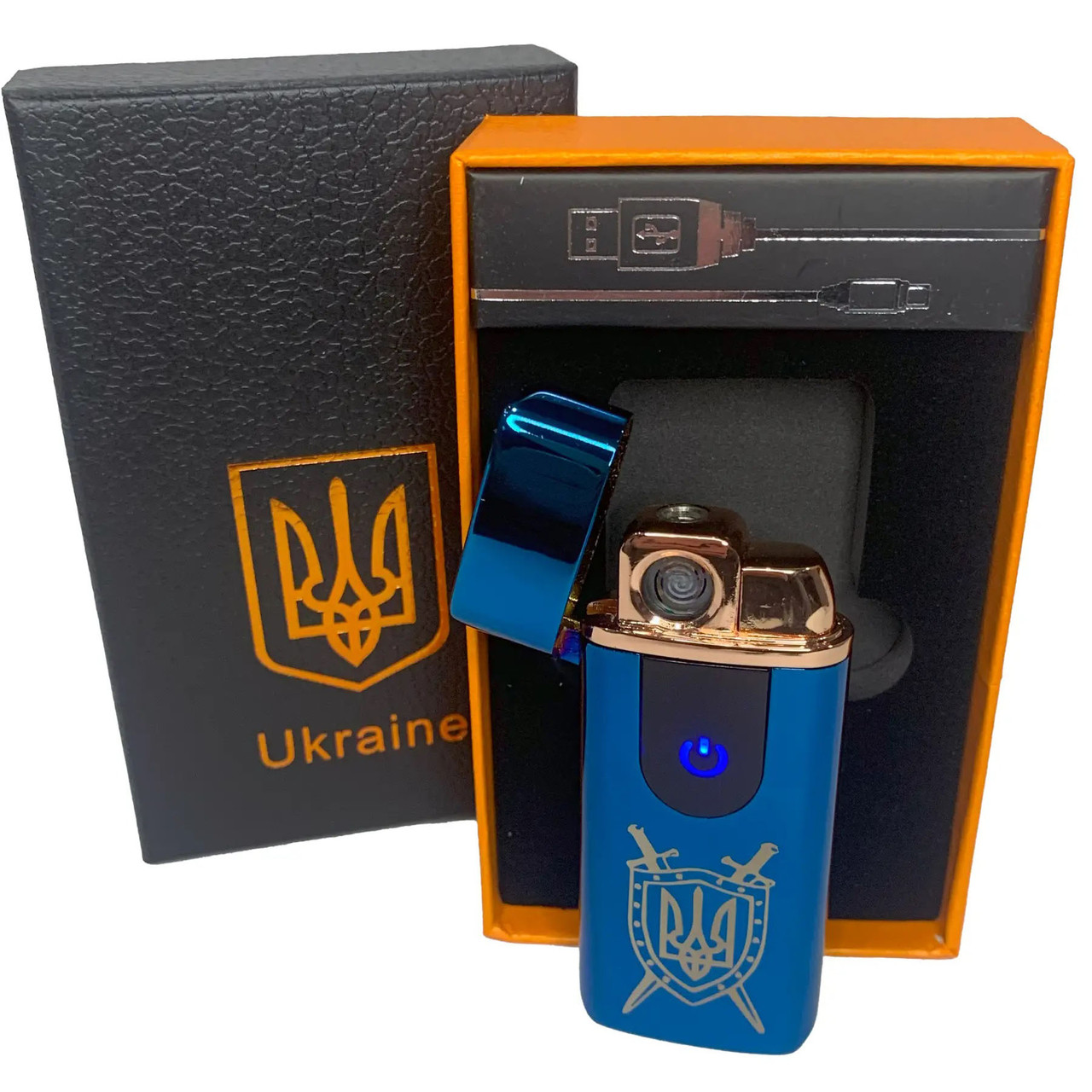 Електрична та газова запальничка Україна з USB-зарядкою HL-432, сенсорна запальничка. Колір: синій