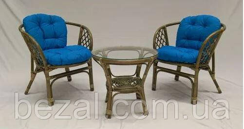 Комплект плетених меблів з ротанга 2 крісла та круглий столик для дому та саду, фото 1