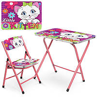 Детский раскладной столик со стульчиком для девочки Bambi М19-KITTEN котенок , розовый