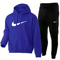 Мужской спортивный костюм Nike теплый зимний осенний на флисе Худи + Штаны с начесом синий