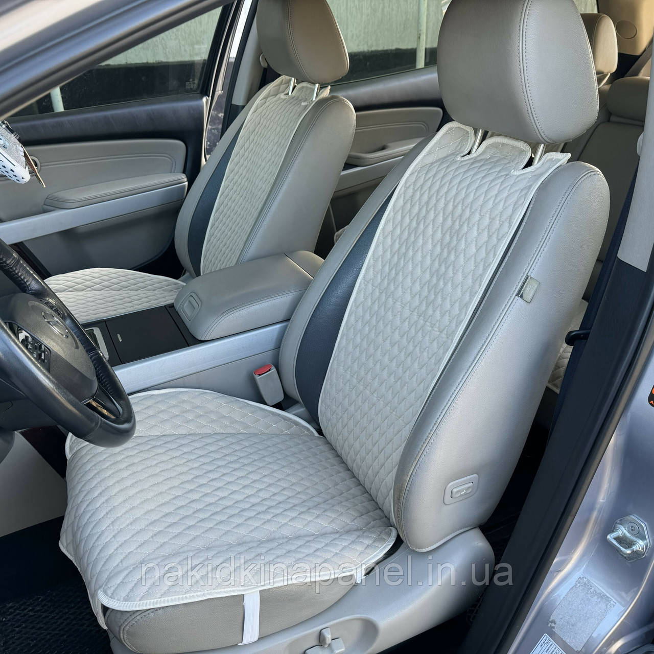 Накидки на сидіння з алькантари Lux (штучної замші), Світло-Бежевий ромб. Преміум. 2 передніх, фото 1