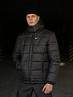 Мужская куртка Nike (Найк) зимняя теплая с капюшоном ветроустойчивая до - 25 черная премиум качество