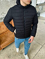 Куртка мужская весенняя осенняя демисезонная стеганная с капюшоном черная премиум качество