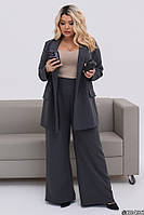 Жіночий брючний костюм двійка з піджаком сірого кольору великого розміру / батал 48-50