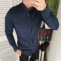 Мужская рубашка классическая приталенная Турция темно-синий топ качество
