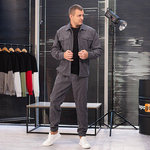 Мужской костюм вельветовый классический весенний осенний графит (ID ...