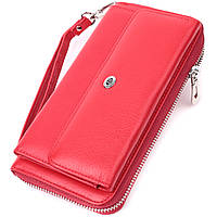 Симпатичный кошелек-клатч с ручкой для ношения в руке из натуральной кожи ST Leather красный
