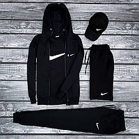 Мужской спортивный костюм Nike 5в1 весна осень лето Кофта + Штаны + Футболка + Шорты + Кепка черный