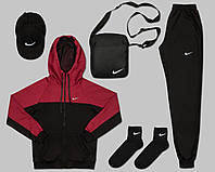 Мужской спортивный костюм Nike 5в1 весенний осенний Кофта + Штаны + Футболка + Сумка + Кепка + Носки красный