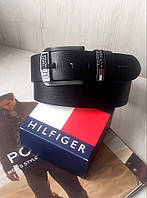 Кожаный мужской ремень для джинсов Tommy Hilfiger black