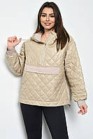 Куртка-анорак женская демисезонная полубатальная из экокожи бежевого цвета уп.5 шт. 170779P