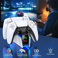 Станция для PlayStation 5 PS5 DualSense на 2 геймпада с LED RGB подсветкой Белый hp1