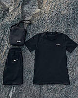 Чоловічий спортивний костюм Nike літній комплект найк шорти + футболка + барсетка в подарунок чорний
