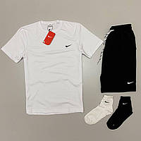 Мужской спортивный костюм Nike летний комплект найк шорты + футболка + носки в подарок белый топ