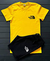 Мужской спортивный костюм The North Face летний комплект ТНФ Шорты + Футболка желтый топ качество