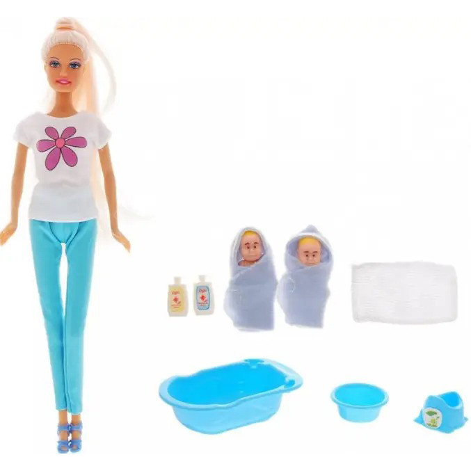 Лялька типу Барбі з дітками DEFA 8213 ванночка в комплекті (Синій)