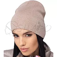 Шапка молодежная женская с люрексовой нитью на манжете утепленная флисом шапочка удлиненная Leks ЛАСКА Темная