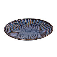 Тарелка плоская круглая из фарфора 20.5 см синяя обеденная тарелка