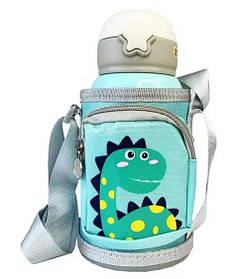 Дитячий термос-поїльник з трубочкою для дітей в сумці-чохлі з нержавіючої сталі 600 мл Mumlove бірюзовий