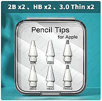 Набор 6 шт. сменных наконечников VUUV 2В, HB, тонкие для стилуса Apple Pencil и Airon AirPencil Белые