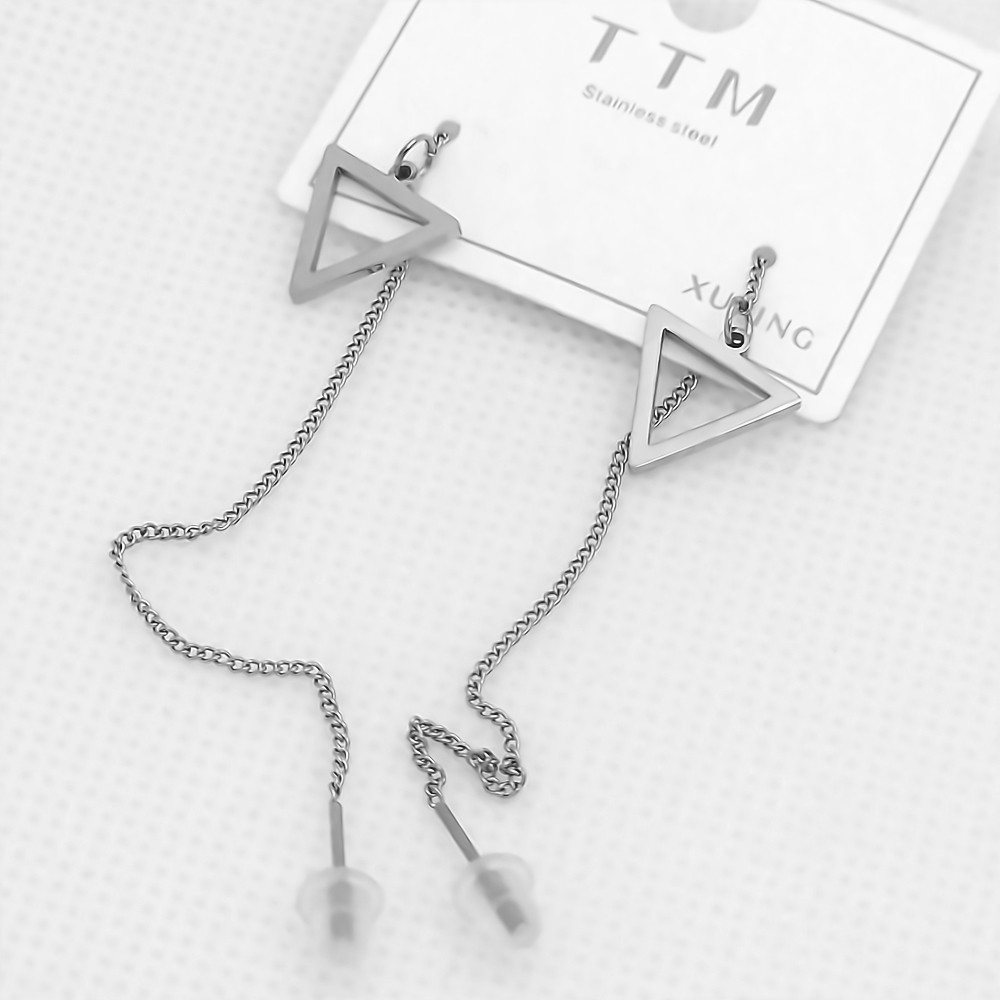 Сережки-протяжки Stainless Steel. Сталь. Родій. Довжина: 13 см. Ширина: 9 мм.