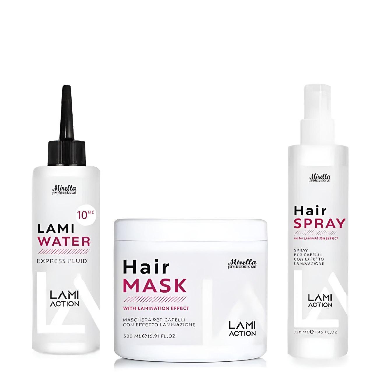 Набір флюїд, маска та спрей для волосся з ефектом ламінування Mirella Lami Action