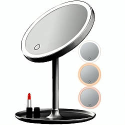 Дзеркало косметичне з LED підсвічуванням, від USB, Чорне / Кругле настільне дзеркало / Дзеркало для макіяжу