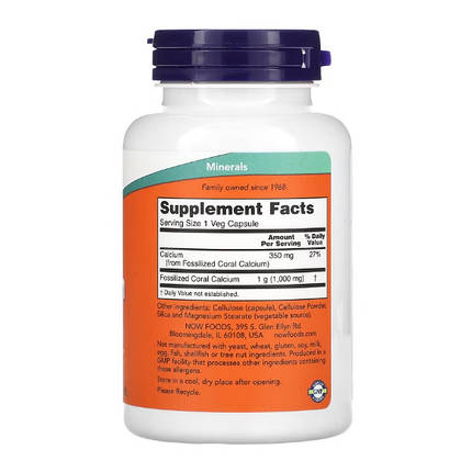 NOW Foods Coral Calcium 1000 mg 100 Veg Caps, фото 3
