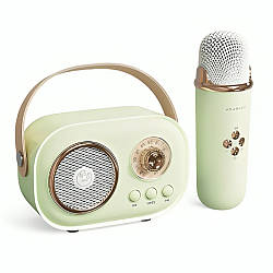 Портативна Bluetooth колонка для караоке з мікрофоном на акумуляторі, Зелена / Акустична система для караоке